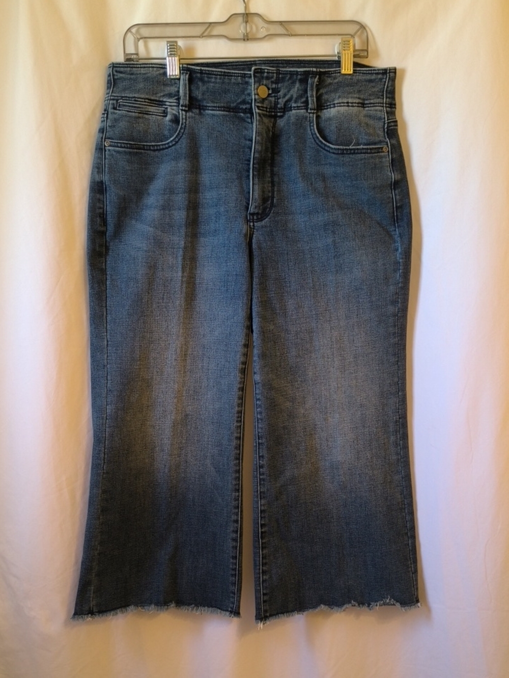 NYDJ Dark Blue Wide-Leg Crop Jeans with Raw Hem